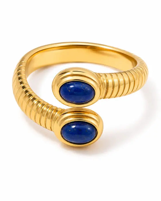 Front view of Azure Coil Blue Stone Ring by Zodiglow