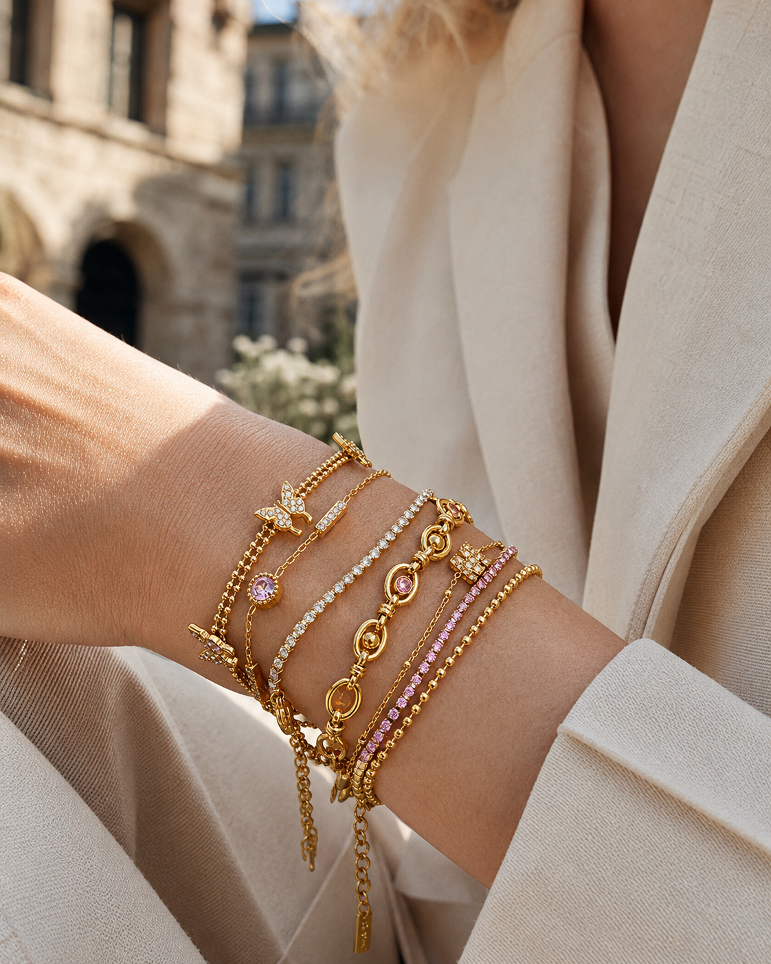 Alternate view of Blush Butterfly 6-Piece Bracelet Set by Zodiglow