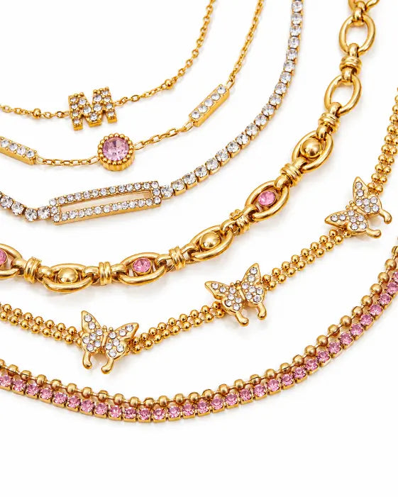 Close-up view of Blush Butterfly 6-Piece Bracelet Set by Zodiglow