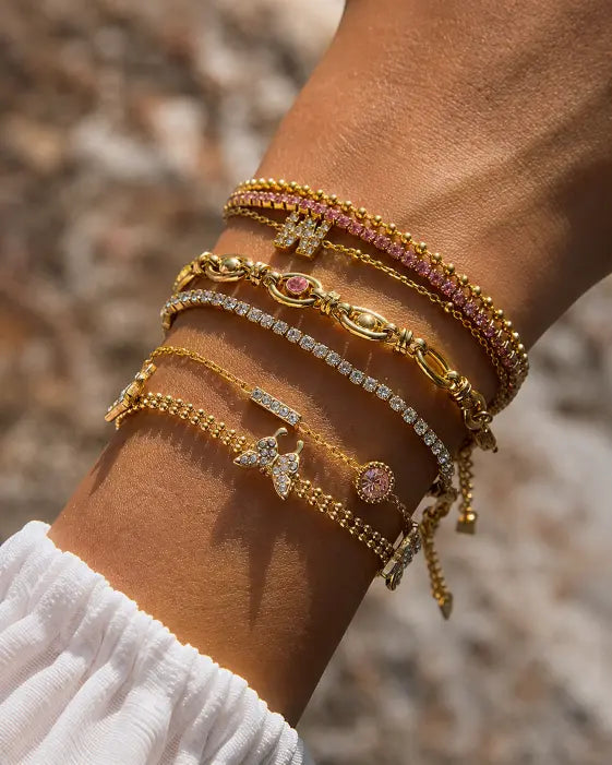Detail view of Blush Butterfly 6-Piece Bracelet Set by Zodiglow