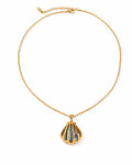 Front view of Calista Gold Shell Pendant Necklace by Zodiglow