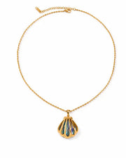 Front view of Calista Gold Shell Pendant Necklace by Zodiglow
