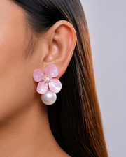 Alternate view of Camille Enamel Flower Pearl Earrings by Zodiglow