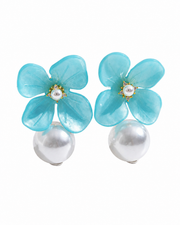 Detail view of Camille Enamel Flower Pearl Earrings by Zodiglow