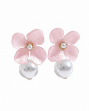 Front view of Camille Enamel Flower Pearl Earrings by Zodiglow