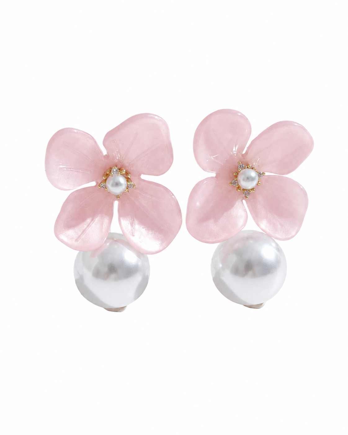 Front view of Camille Enamel Flower Pearl Earrings by Zodiglow