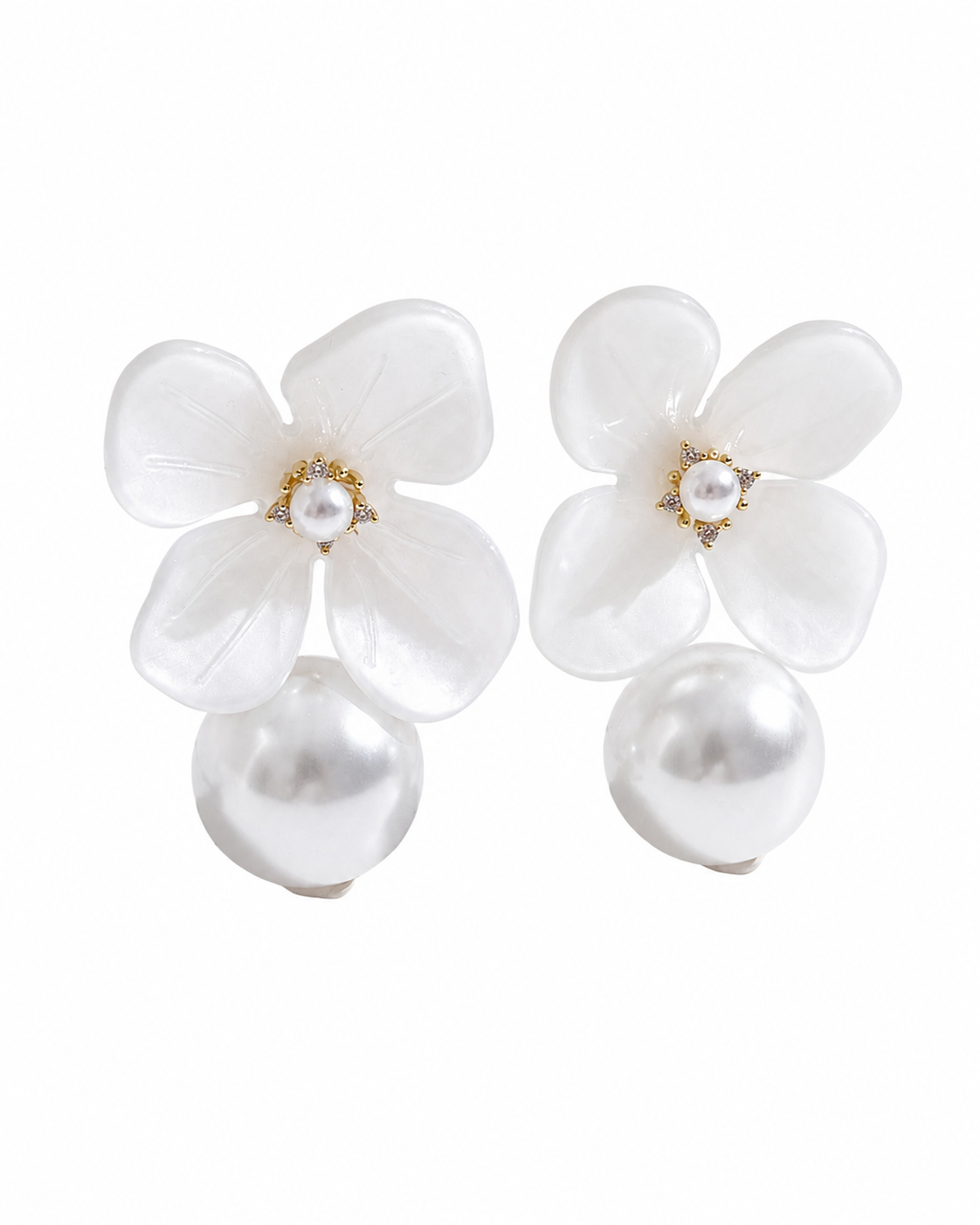 Side view of Camille Enamel Flower Pearl Earrings by Zodiglow
