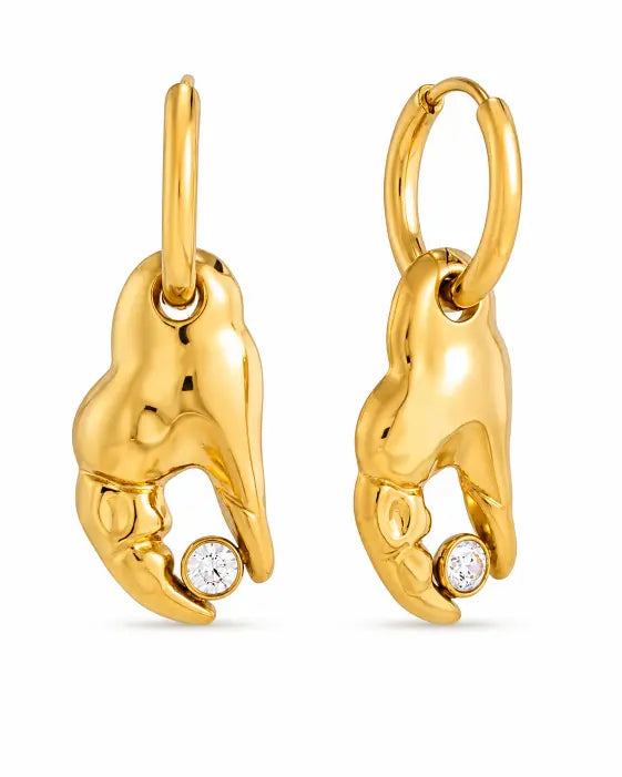 Front view of Caspia Gold Claw Huggie Earrings by Zodiglow