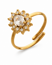 Close-up view of Celeste Floral Open Ring Collection by Zodiglow