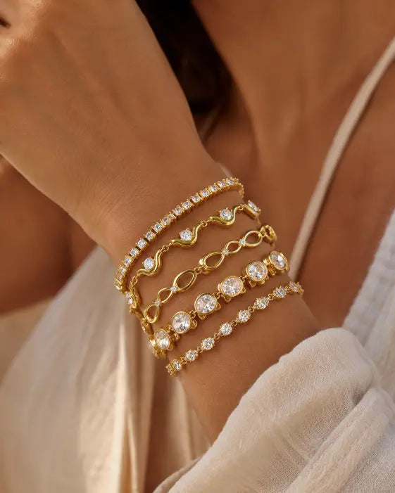 Detail view of Celeste Halo Gold Bracelet by Zodiglow