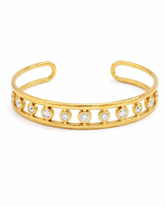 Front view of Celeste Orbit Gold Cuff Bracelet by Zodiglow