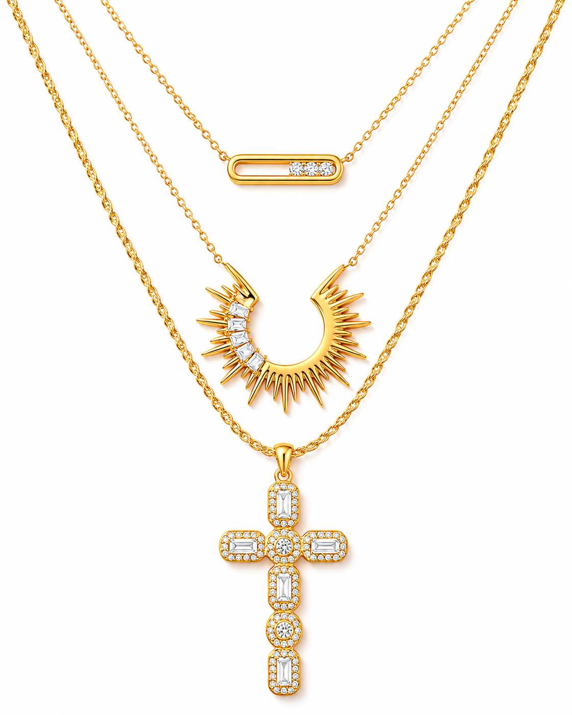 Front view of Celestia 3-Piece Layered Necklace Set by Zodiglow