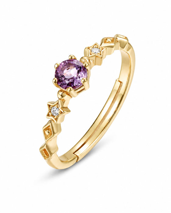 Front view of Celestia Amethyst Star Open Ring by Zodiglow