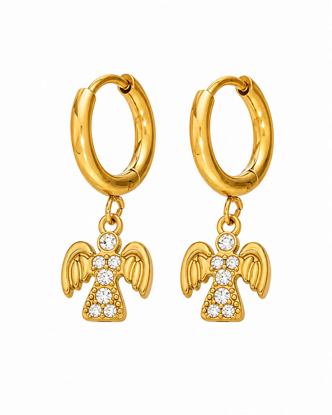 Side view of Celestia Angel Zircon Hoop Earrings by Zodiglow