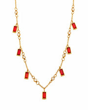 Close-up view of Celestia Baguette Crystal Charm Necklace by Zodiglow