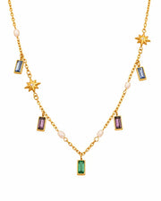 Detail view of Celestia Baguette Crystal Charm Necklace by Zodiglow