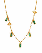 Front view of Celestia Baguette Crystal Charm Necklace by Zodiglow