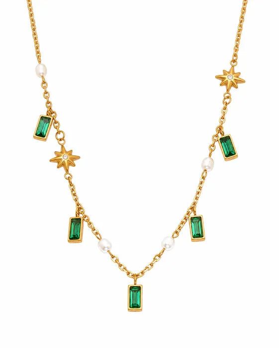 Front view of Celestia Baguette Crystal Charm Necklace by Zodiglow