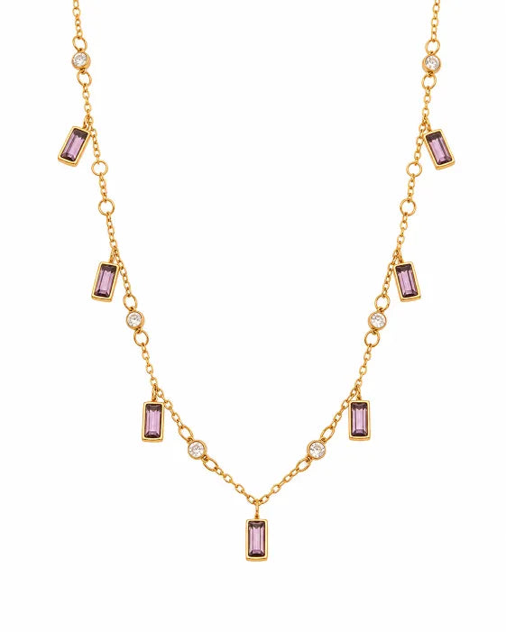Side view of Celestia Baguette Crystal Charm Necklace by Zodiglow