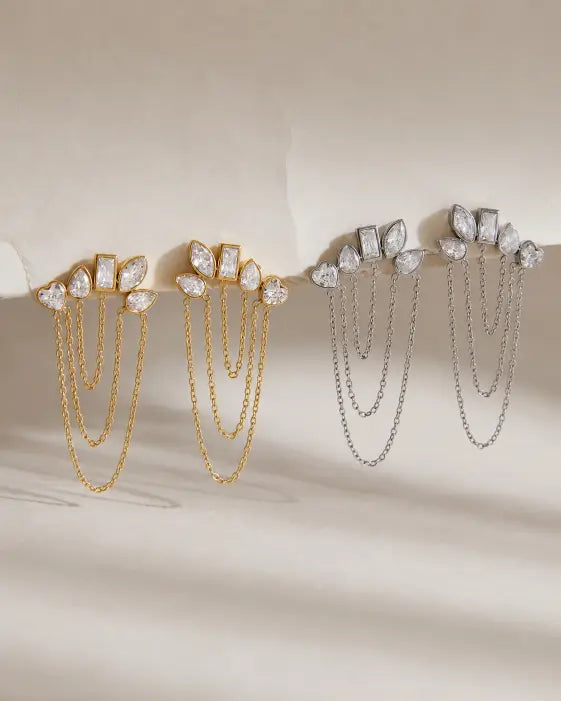 Detail view of Celestia Bloom Chain Earrings by Zodiglow
