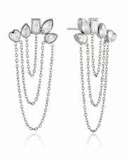 Front view of Celestia Bloom Chain Earrings (Silver) by Zodiglow