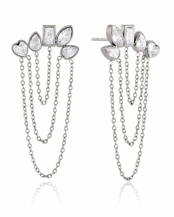 Front view of Celestia Bloom Chain Earrings (Silver) by Zodiglow