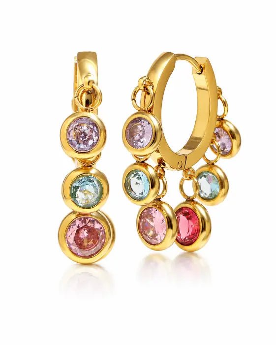 Front view of Celestia Color Orbit Hoop Earrings by Zodiglow