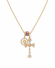 Front view of Celestia Mother of Pearl Cross Necklace by Zodiglow