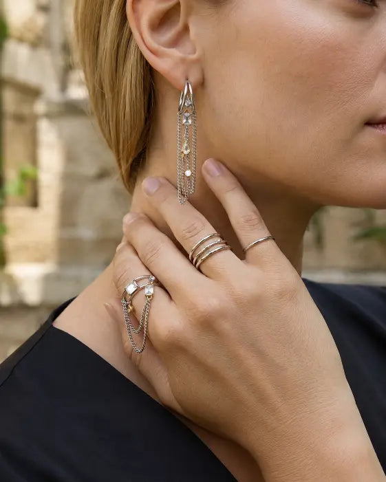 Alternate view of Celestia Orbit Chain Drop Earrings by Zodiglow