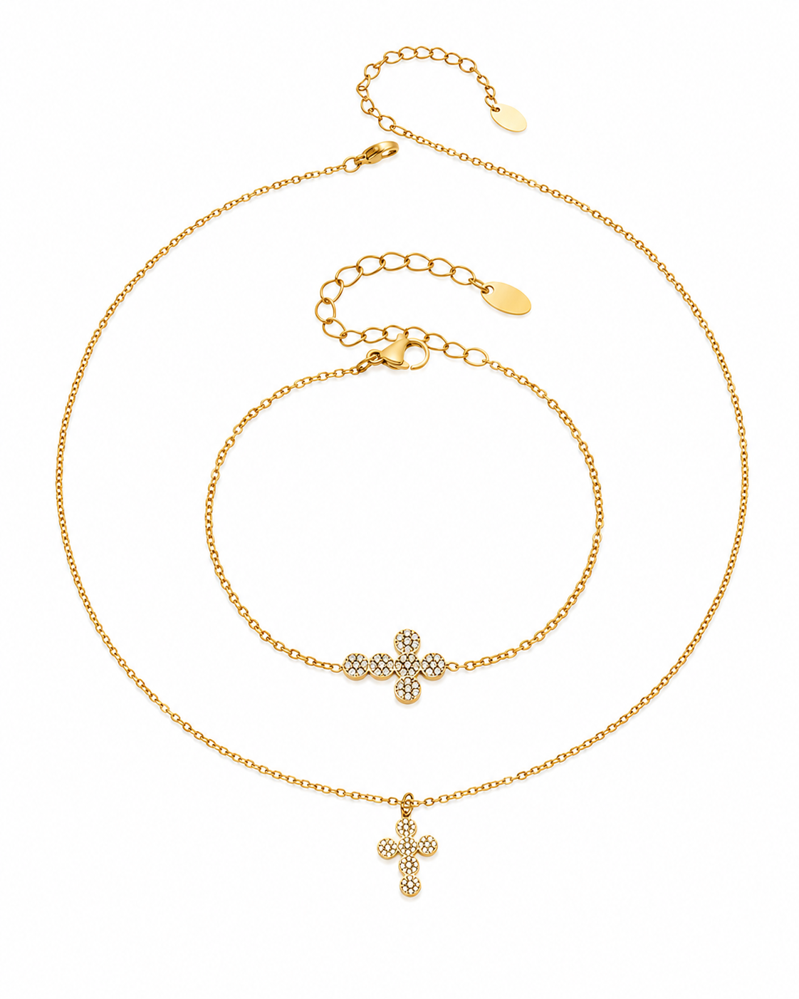 Side view of Celestia Zircon Cross Set by Zodiglow