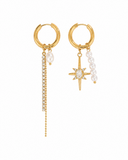 Front view of Celestial Pearl Drop Earrings by Zodiglow