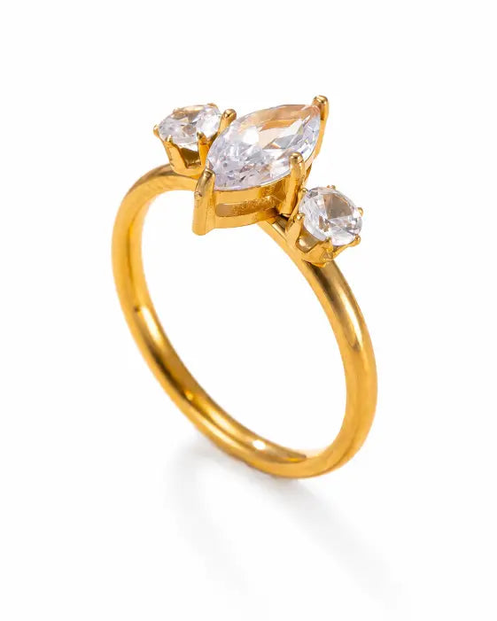 Close-up view of Celestine 12-Month Birthstone Marquise Zircon Ring by Zodiglow