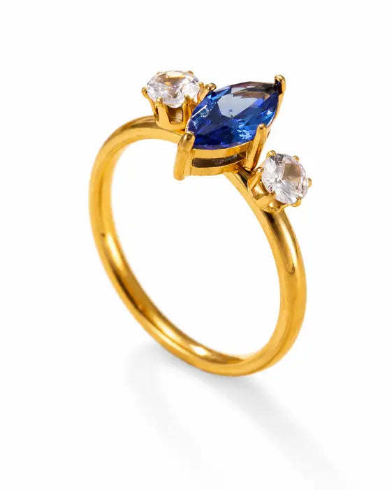 Side view of Celestine 12-Month Birthstone Marquise Zircon Ring by Zodiglow