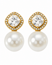 Front view of Celestine Pearl Zircon Drop Earrings by Zodiglow