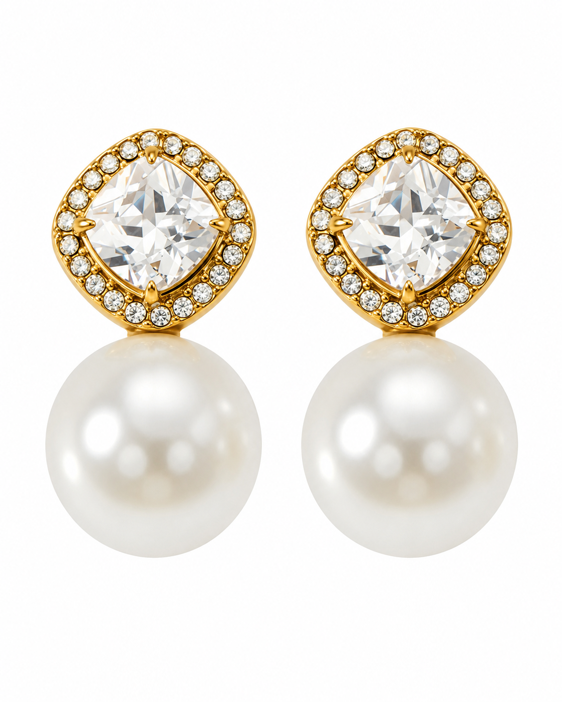 Front view of Celestine Pearl Zircon Drop Earrings by Zodiglow