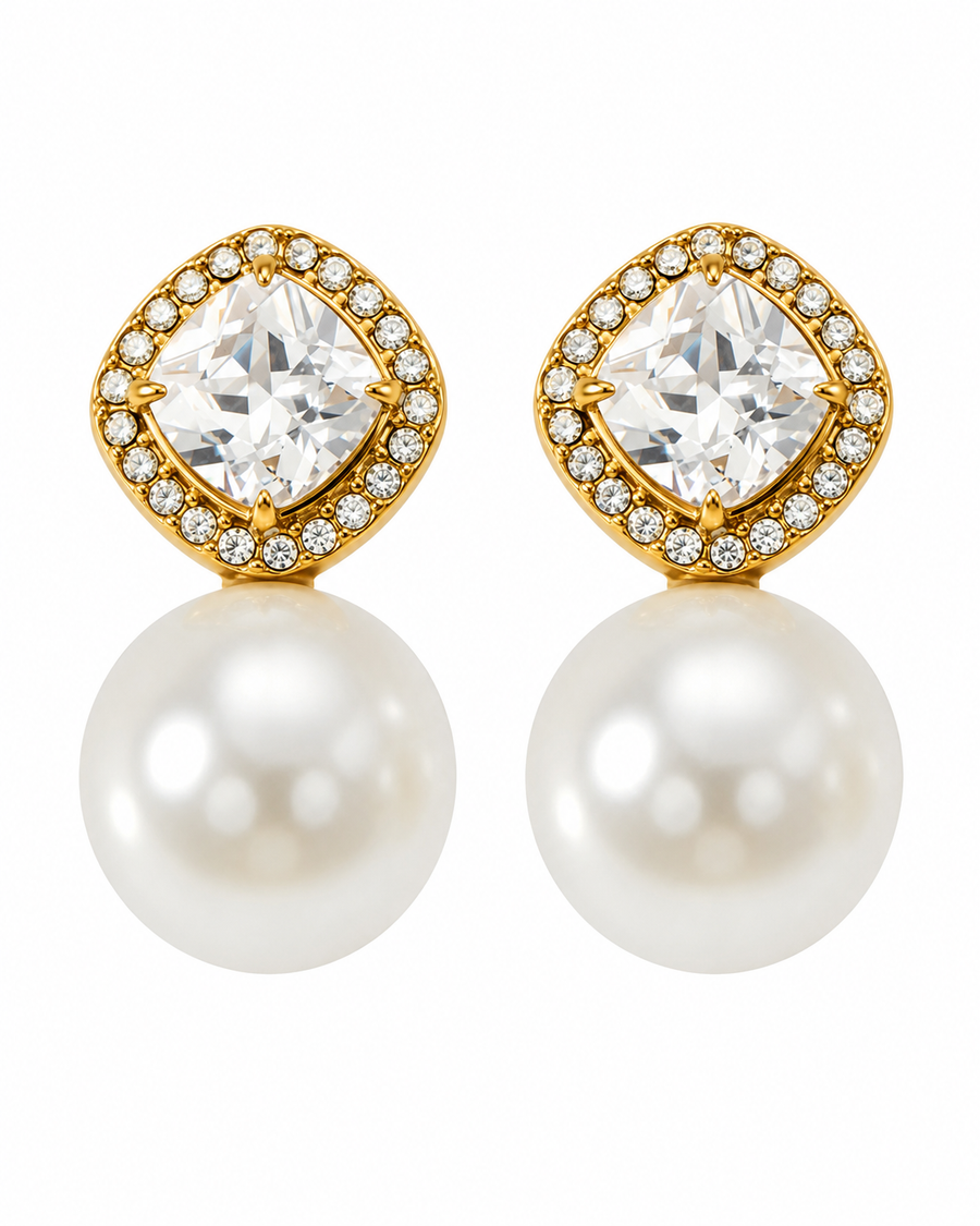 Celestine Pearl Zircon Drop Earrings