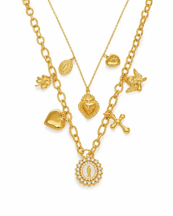 Front view of Celestine Sacred Charm Necklace Collection by Zodiglow