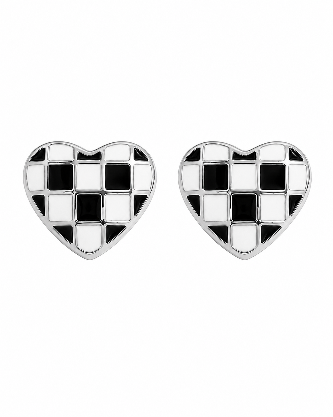 Alternate view of Checker Heart Stud Earrings by Zodiglow