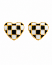 Front view of Checker Heart Stud Earrings by Zodiglow