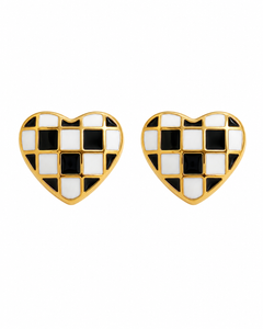 Checker Heart Stud Earrings