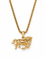 Front view of Chevalier Gold Horse Pendant Necklace by Zodiglow