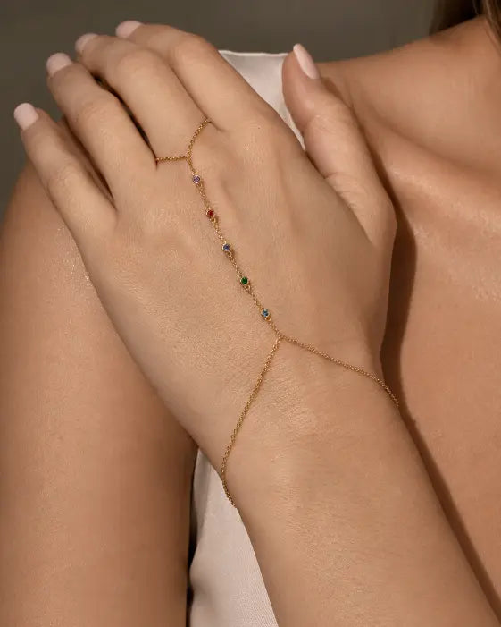 Detail view of Soléa Hand Chain Bracelet Collection – 7 Designs by Zodiglow
