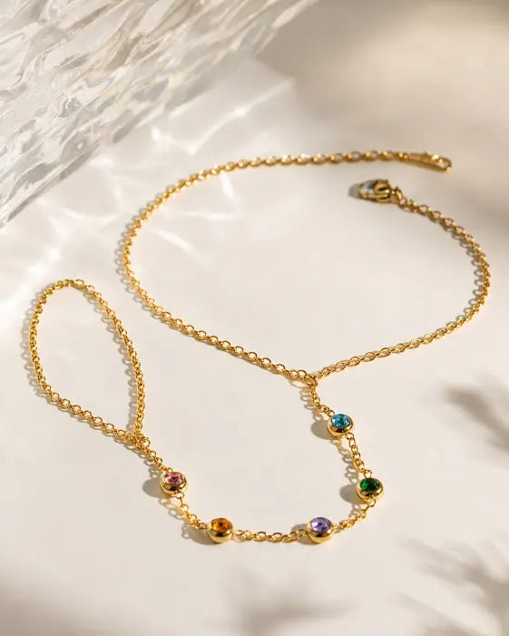 Side view of Soléa Hand Chain Bracelet Collection – 7 Designs by Zodiglow