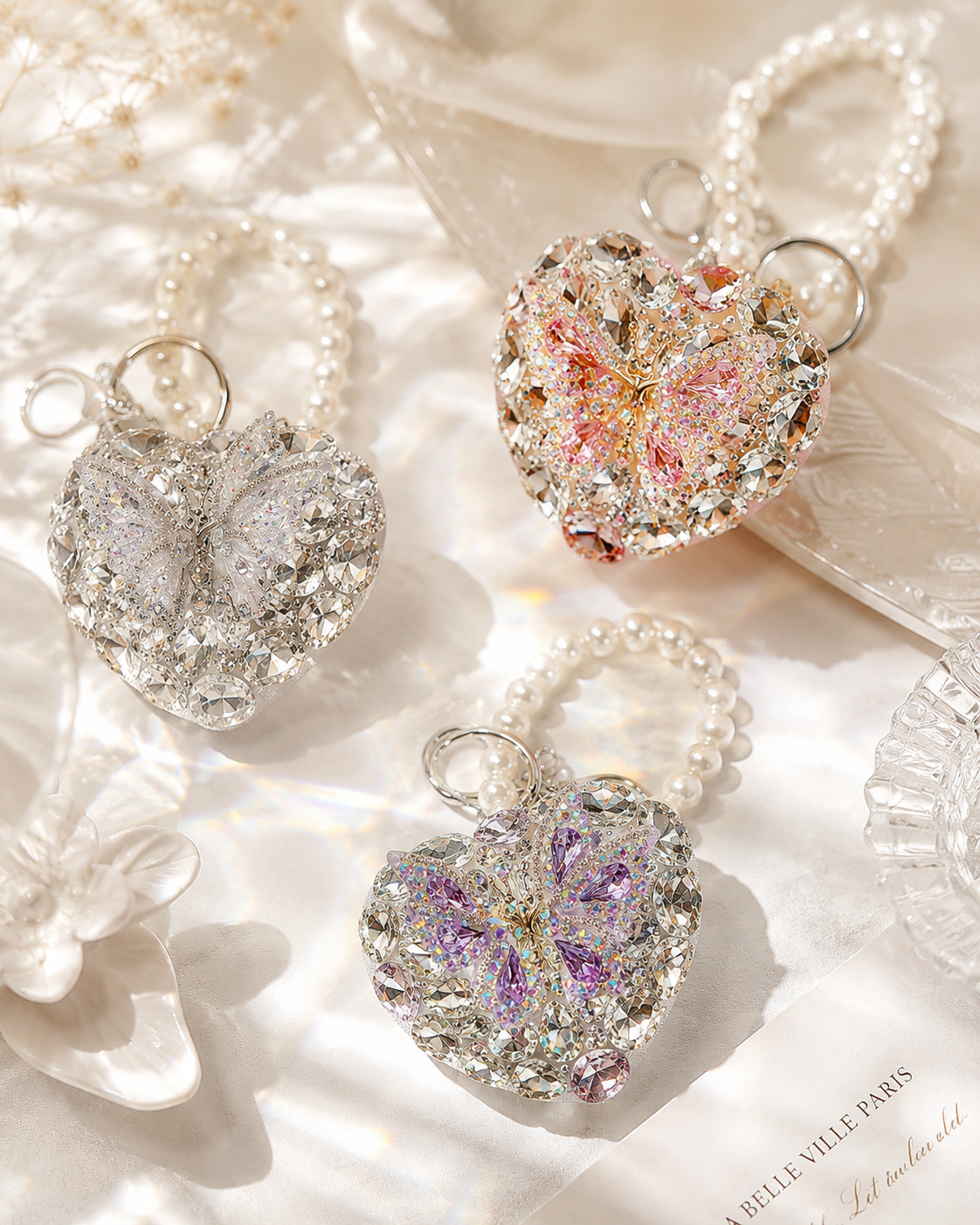 Side view of Crystal Butterfly Heart Mirror by Zodiglow