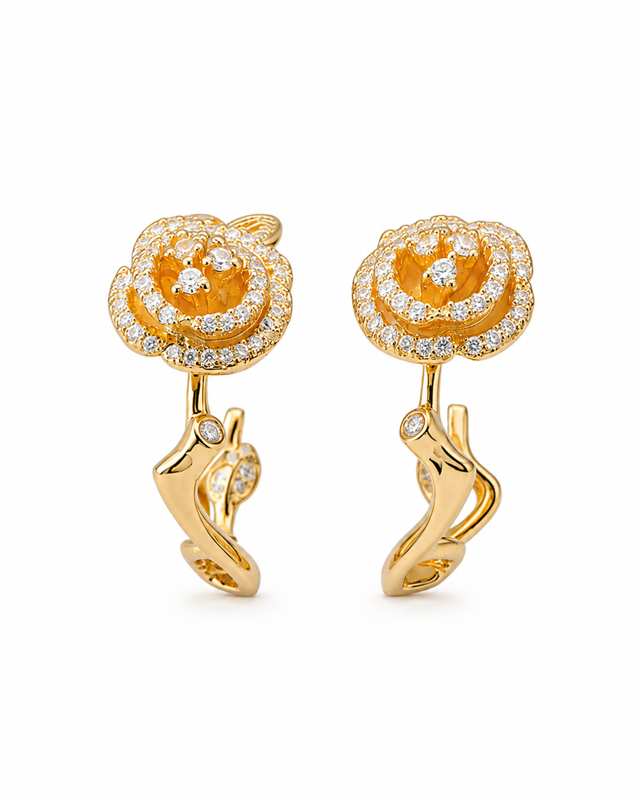 Crystal Rose Clip-On Earrings