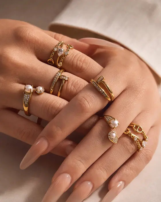 Alternate view of Élan Crystal & Pearl Sculptural Ring Collection by Zodiglow