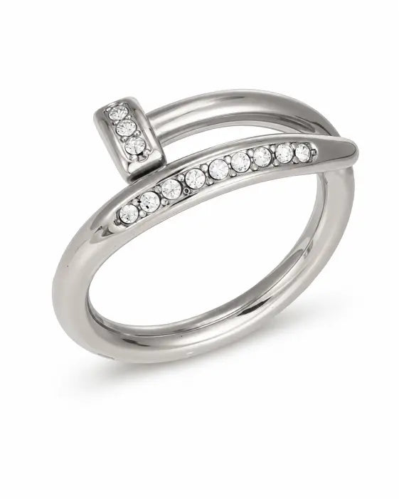 Detail view of Élan Crystal & Pearl Sculptural Ring Collection by Zodiglow