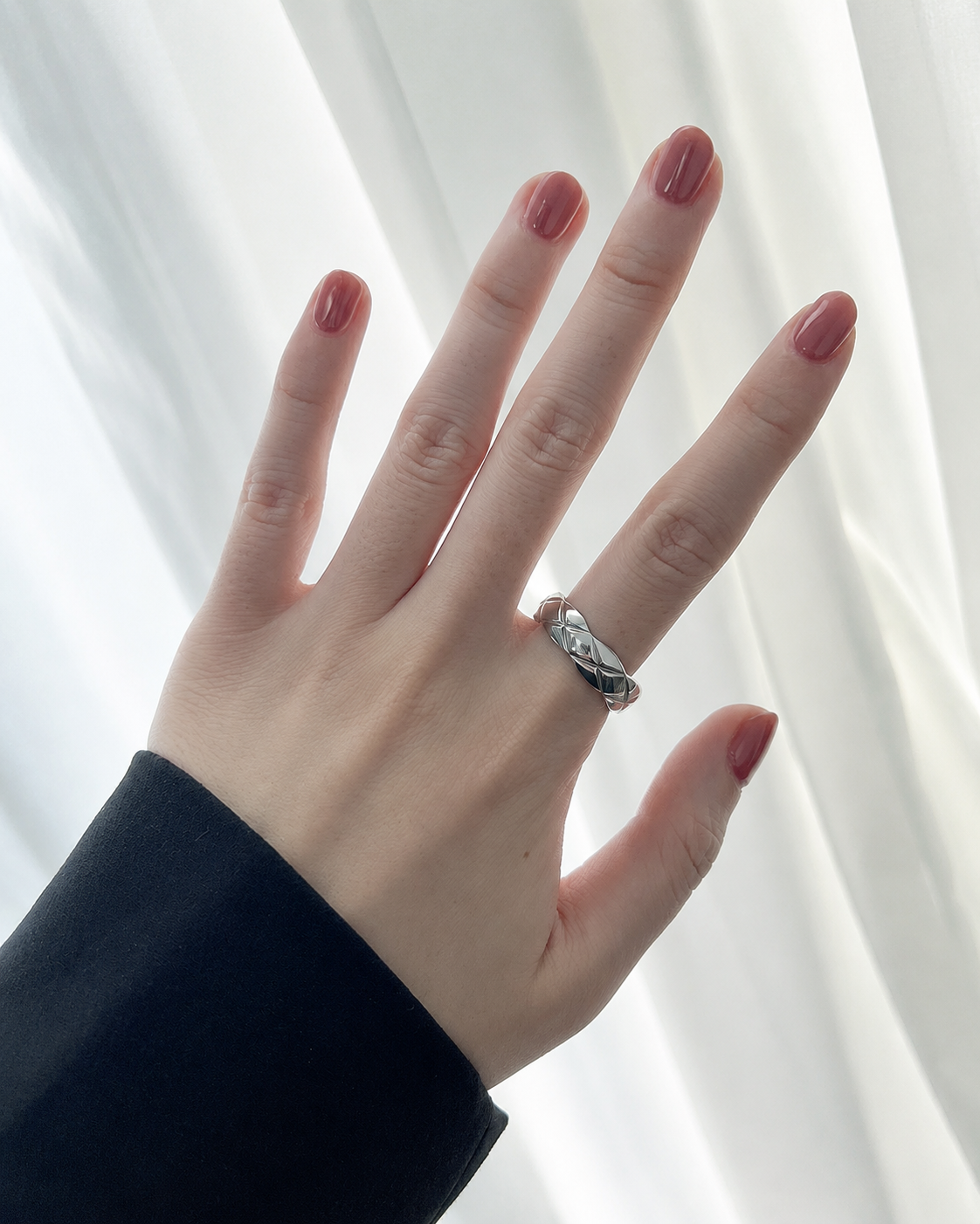 Detail view of Élan Faceted Band Ring by Zodiglow