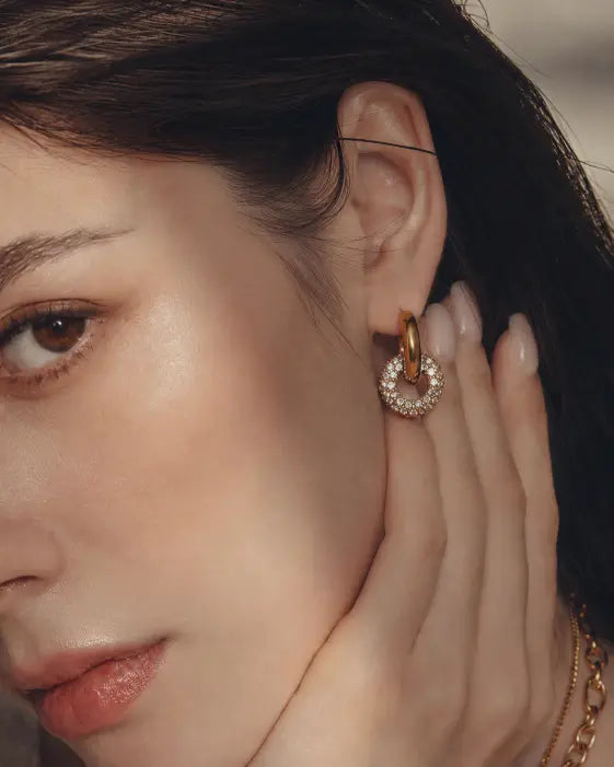 Detail view of Vela Pavé Link Hoop Earrings Collection by Zodiglow