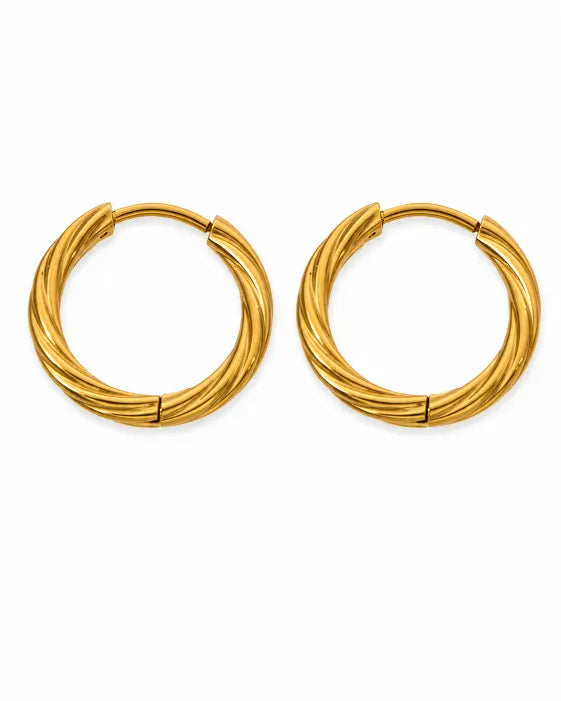 Side view of Élan Twisted Hoop Earrings by Zodiglow